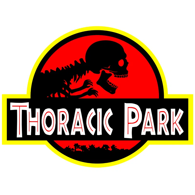 Thoracic Park: Anatomy pun featuring a skeletal T-Rex ribcage