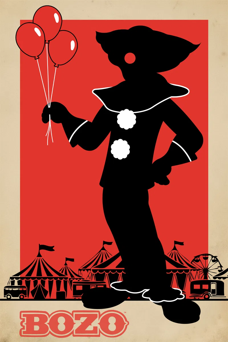 Bozo Retro Circus - Vintage silhouette art of Bozo the Clown by Terry L. Ernsberger