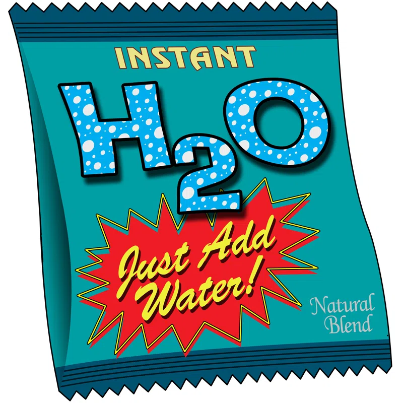 Dehydrated Water: Vintage label style 'just add water' joke