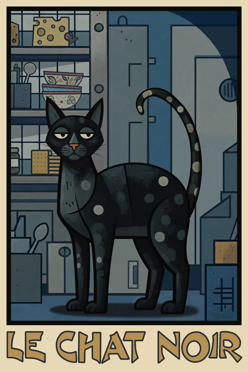 Le Chat Noir - Whimsical French cabaret poster parody by Terry L. Ernsberger