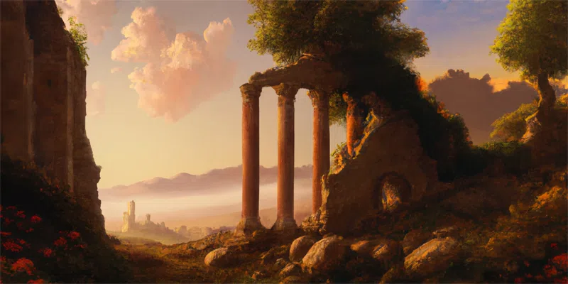Roman Ruins - Stylized digital painting of classical ancient architecture by Terry L. Ernsberger