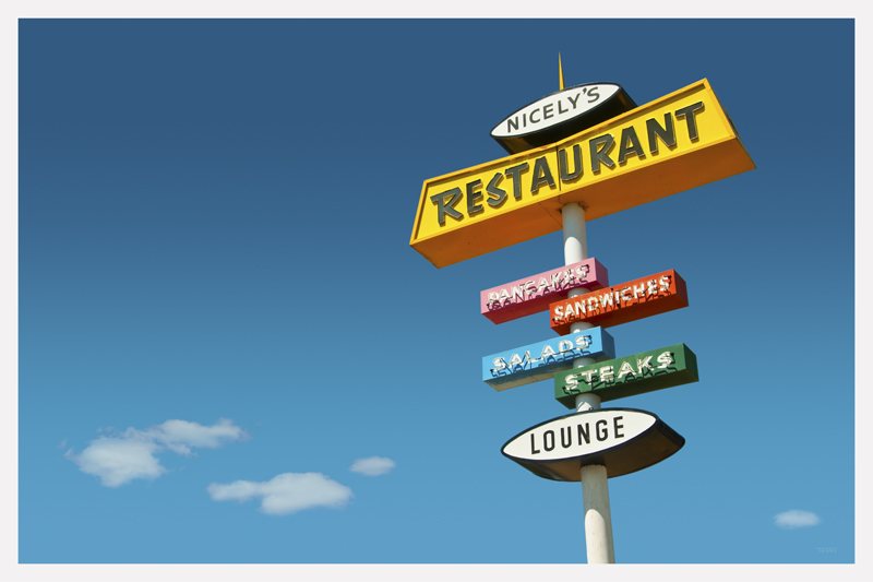 Nicely's Restaurant sign at night