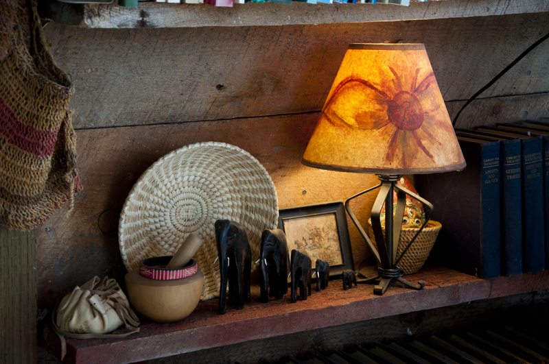 Shelf full of various nicknacks in a store