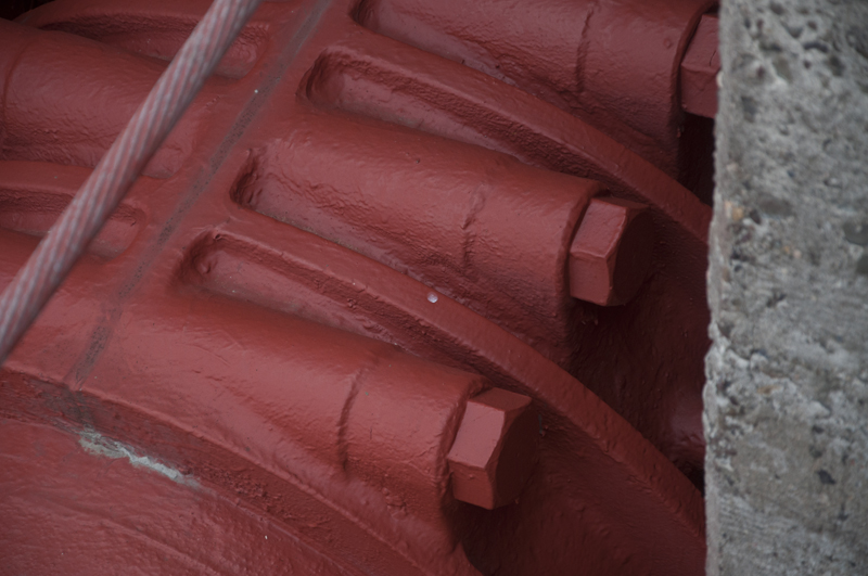 Red nuts in industrial setting